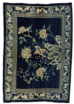 ANTIQUE CHINESE PAO TAO, FLOWER BLUE 4' 5'' x 6' 9''