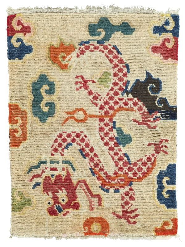 ANTIQUE TIBETAN SITTING RUG 1' 10