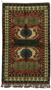 KAZAK OK 4x7 Green and Red Area Rug by Tufenkian Artisan Carpets