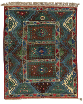 KAZAK OK 5x6 Blue and Green Area Rug by Tufenkian Artisan Carpets